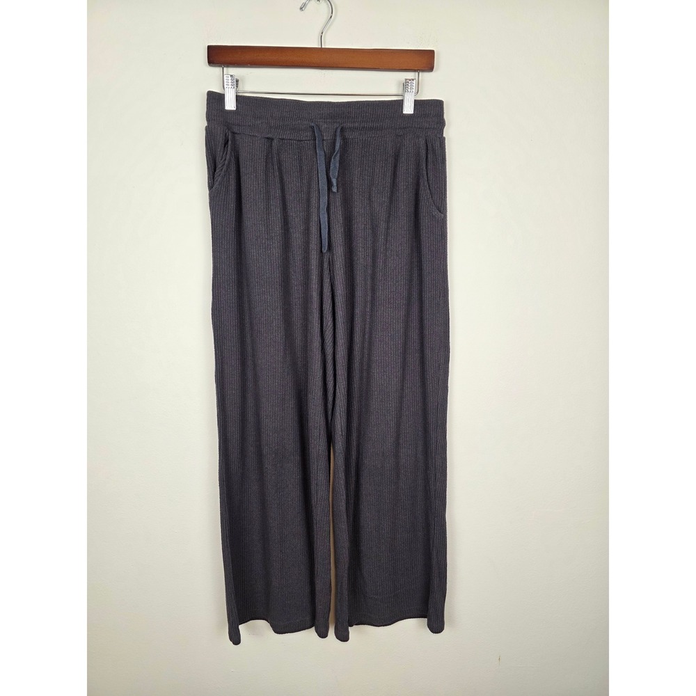 mer sea Women's Grey Ribbed Wide‎ Leg Lounge Pants Size M Drawstring Comfort